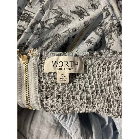 Worth Collective Maxi Dress XL Blue Smoked Puff Sleeve Aline Boho - Picture 8 of 8